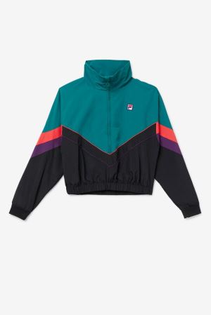 FILA Chiaki 2 Wind Jackets Black / Royal / Purple,Womens Clothing | CA.AUCWGH284